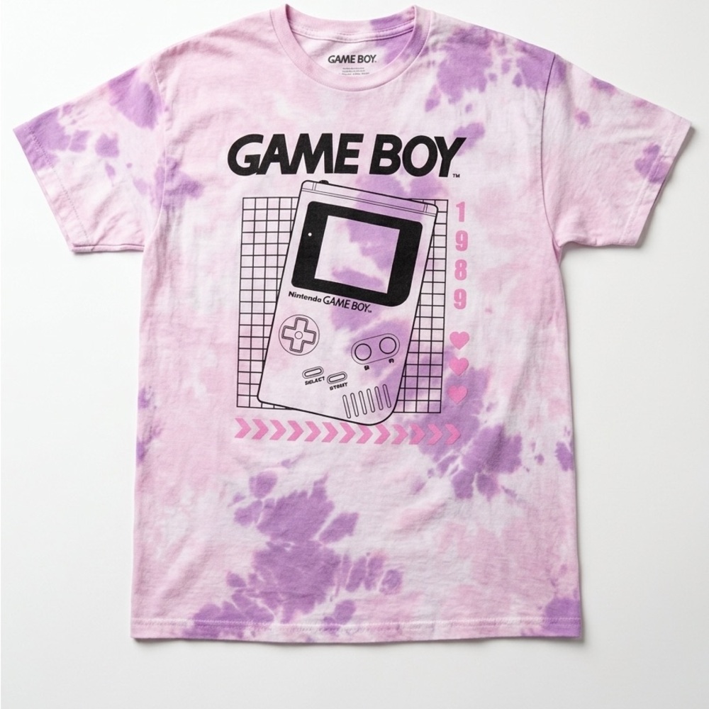 Game Boy Tie-Dye Graphic Tee — Pink & Lavender